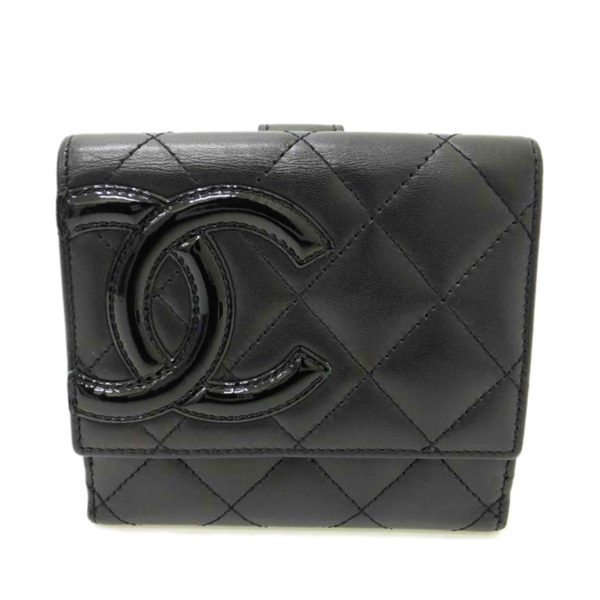 37758 1 Chanel Cambon Line W Hook Bifold Wallet Black