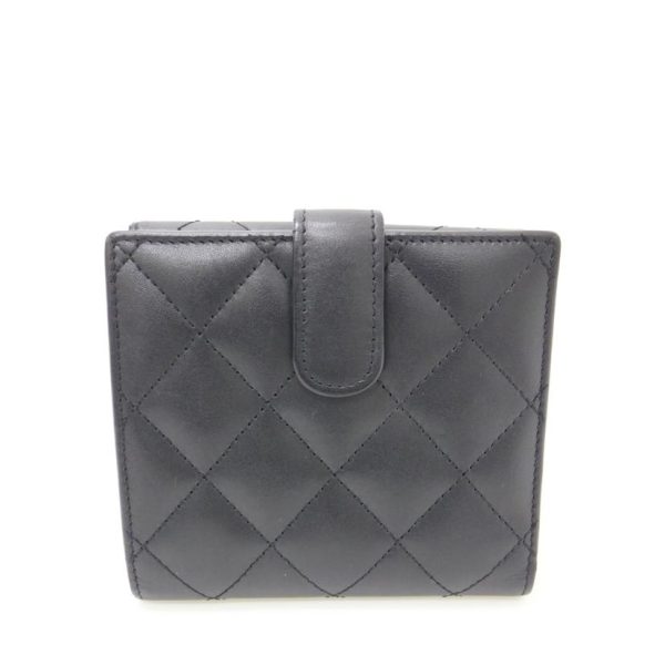 37758 2 Chanel Cambon Line W Hook Bifold Wallet Black