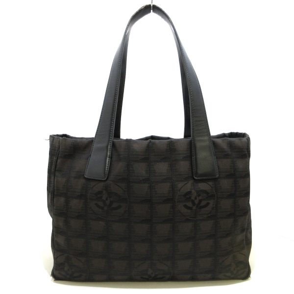 37758855 1 Chanel New Travel Line Tote Pm Tote Bag Nylon Jacquard Leather Dark Brown Black