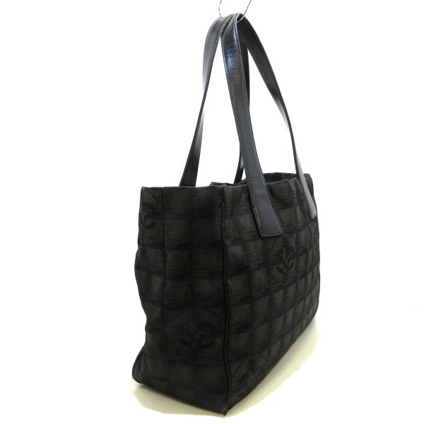 37758855 2 Chanel New Travel Line Tote Pm Tote Bag Nylon Jacquard Leather Dark Brown Black