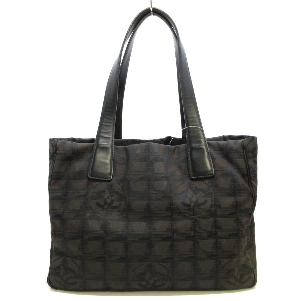 37758855 3 Chanel New Travel Line Tote Pm Tote Bag Nylon Jacquard Leather Dark Brown Black