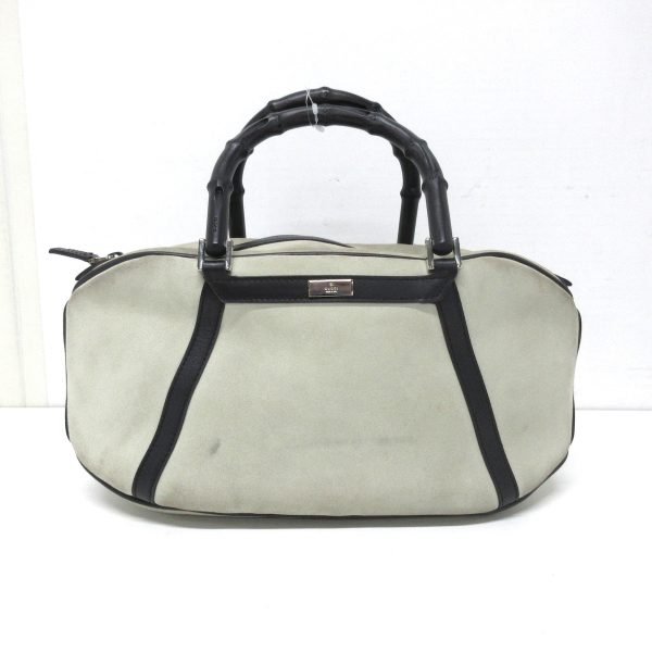 37763427 1 Gucci Bamboo Suede Handbag Light Gray