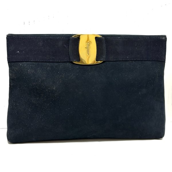 37798430 1 Salvatore Ferragamo Vara Velor Clutch Bag Navy