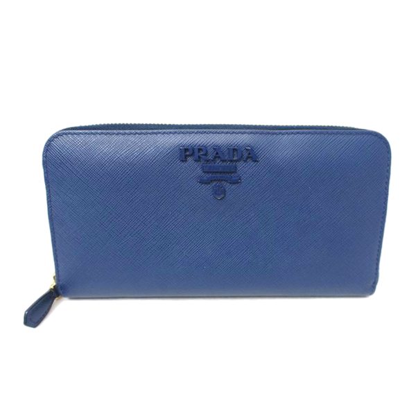 37803 1 PRADA Saffiano Round Zipper Long Wallet Bag Blue