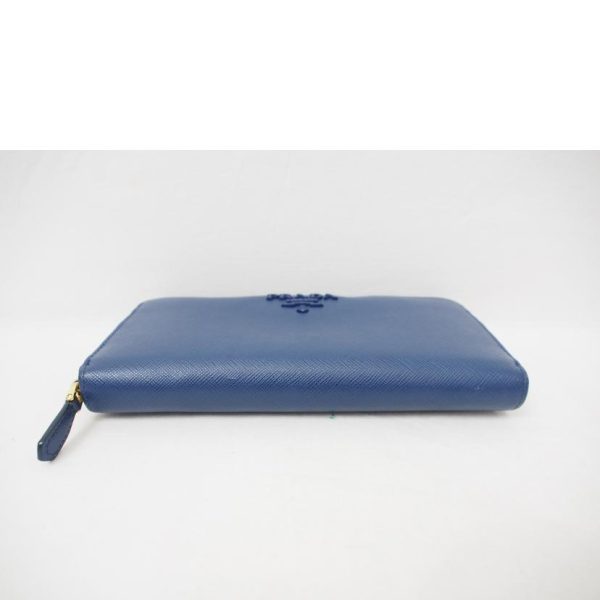 37803 4 PRADA Saffiano Round Zipper Long Wallet Bag Blue