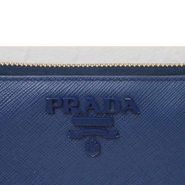 37803 5 PRADA Saffiano Round Zipper Long Wallet Bag Blue