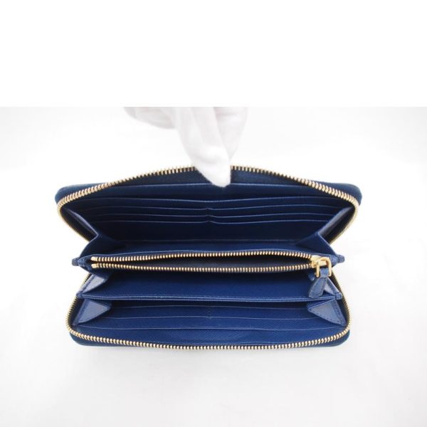 37803 6 PRADA Saffiano Round Zipper Long Wallet Bag Blue