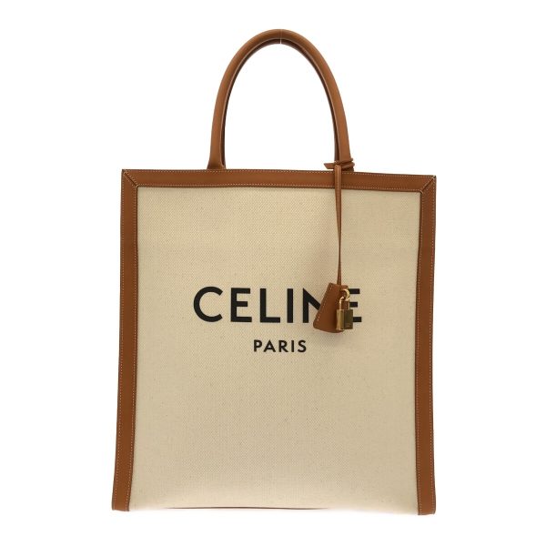 37829550 1 Celine Vertical Hippo Canvas Leather Tote Bag Ivory