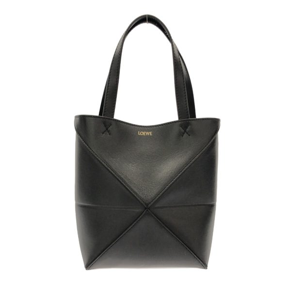 37831477 1 Loewe Puzzle Fold Tote Mini Tote Bag Shiny Calf Leather Black