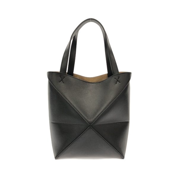 37831477 3 Loewe Puzzle Fold Tote Mini Tote Bag Shiny Calf Leather Black