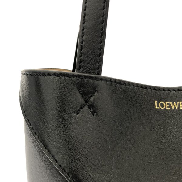 37831477 9 Loewe Puzzle Fold Tote Mini Tote Bag Shiny Calf Leather Black