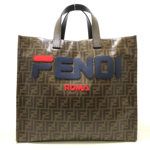 37832684 1 Fendi Tote Bag Jacquard Brown Navy Red