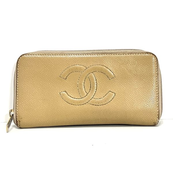 37833068 1 Chanel Long Wallet Round Zipper Caviar Skin Beige