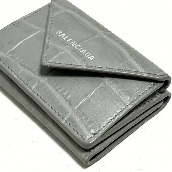 37833205 6 Balenciaga Paper Mini Wallet Embossed Leather Wallet Gray