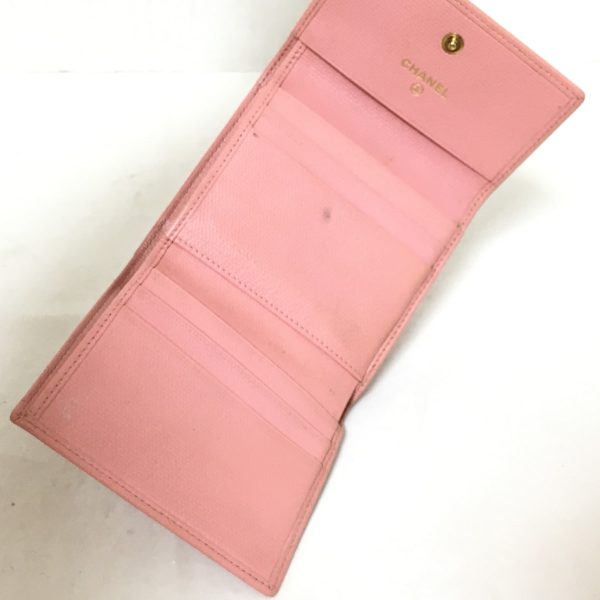 37846101 3 Chanel Coco Button Trifold Wallet Leather Pink