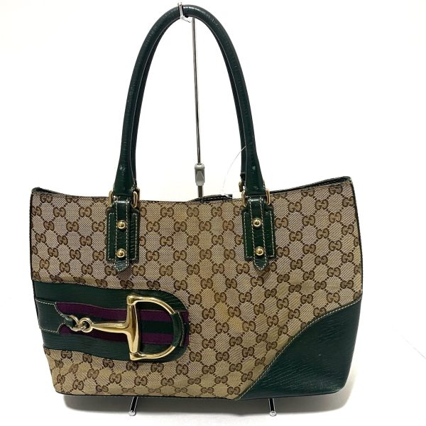 37850393 1 Gucci Gg Pattern Horsebit Jacquard Tote Bag Beige