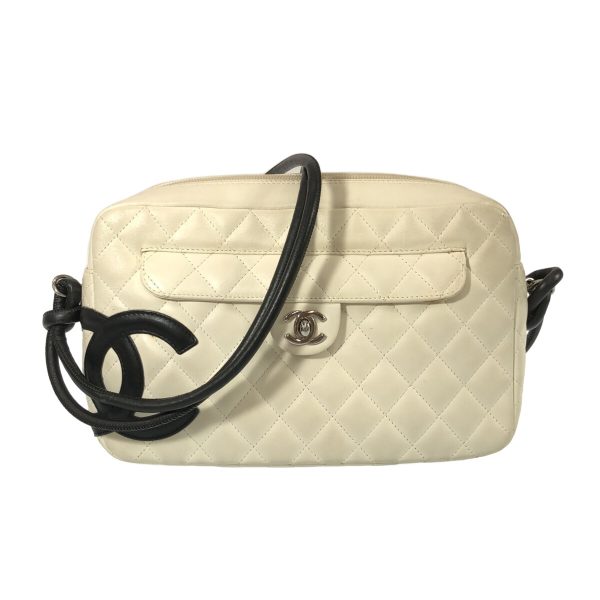 37852760 1 Chanel Cambon Line Shoulder Bag Lambskin White Black