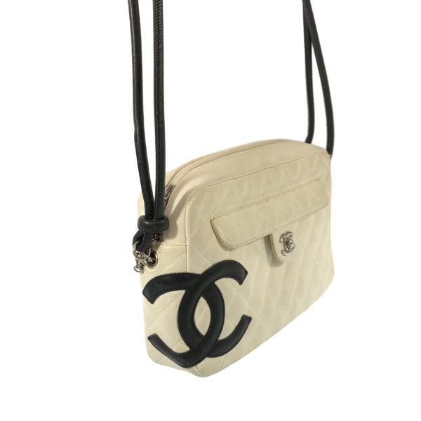 37852760 2 Chanel Cambon Line Shoulder Bag Lambskin White Black