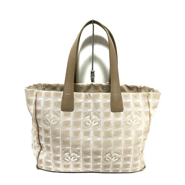 37866366 1 Chanel New Travel Line Tote Mm Tote Bag Nylon Jacquard Leather Beige