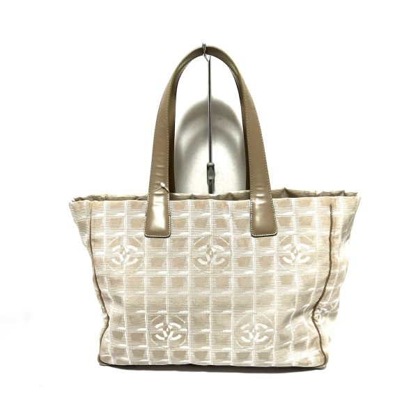 37866366 3 Chanel New Travel Line Tote Mm Tote Bag Nylon Jacquard Leather Beige