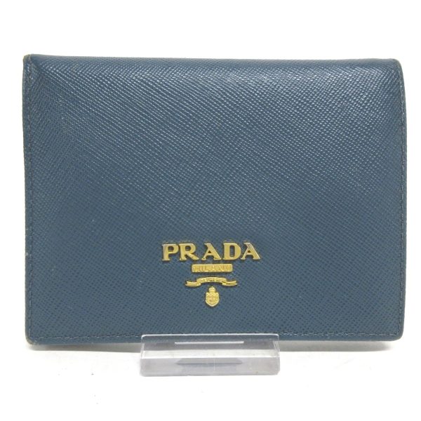 37868832 1 Prada Bifold Wallet Saffiano Leather Blue Gray