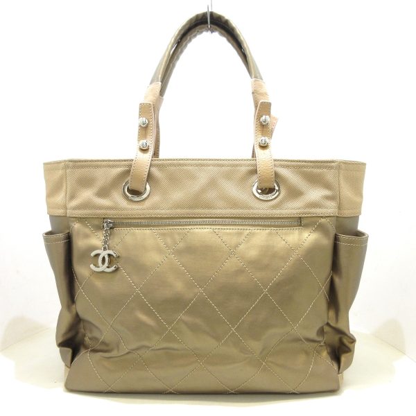 37868851 1 Chanel Paris Biarritz Gm Coated Canvas Nylon Leather Tote Bag Gold Beige