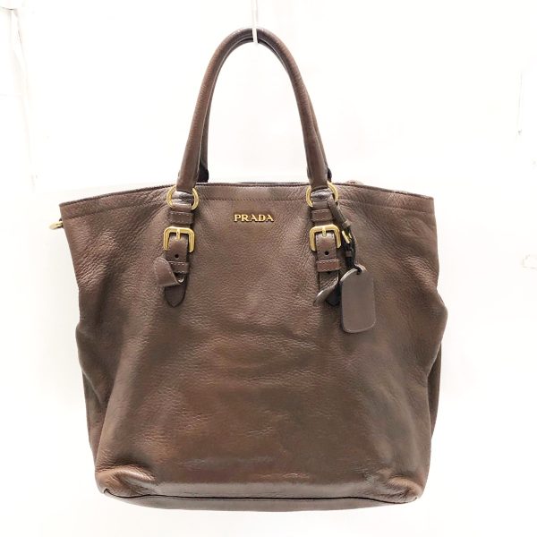 37869608 1 Prada Tote Bag Leather Dark Brown