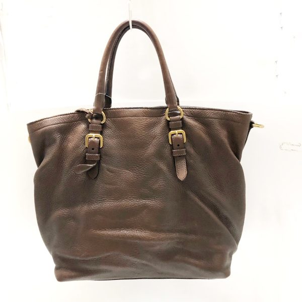 37869608 3 Prada Tote Bag Leather Dark Brown