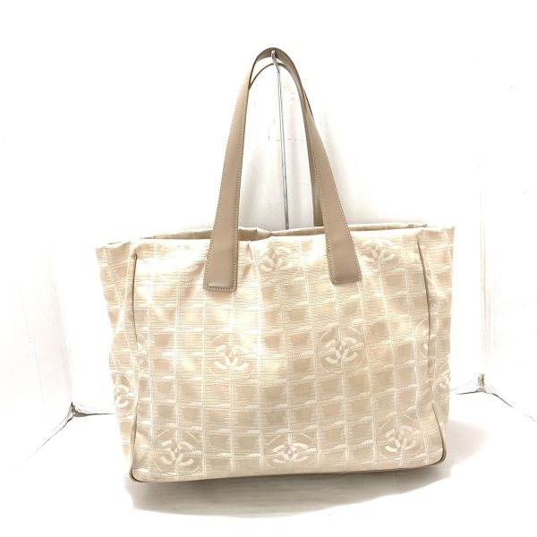 37876876 1 Chanel New Travel Line Tote Mm Tote Bag Nylon Jacquard Leather Beige