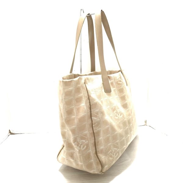 37876876 2 Chanel New Travel Line Tote Mm Tote Bag Nylon Jacquard Leather Beige