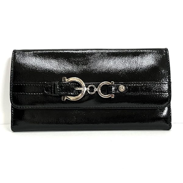 37882525 1 Salvatore Ferragamo Gancini Enamel Long Wallet Black