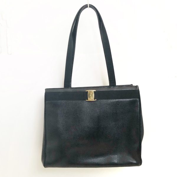 37882747 1 Salvatore Ferragamo Vara Embossed Leather Tote Bag Black