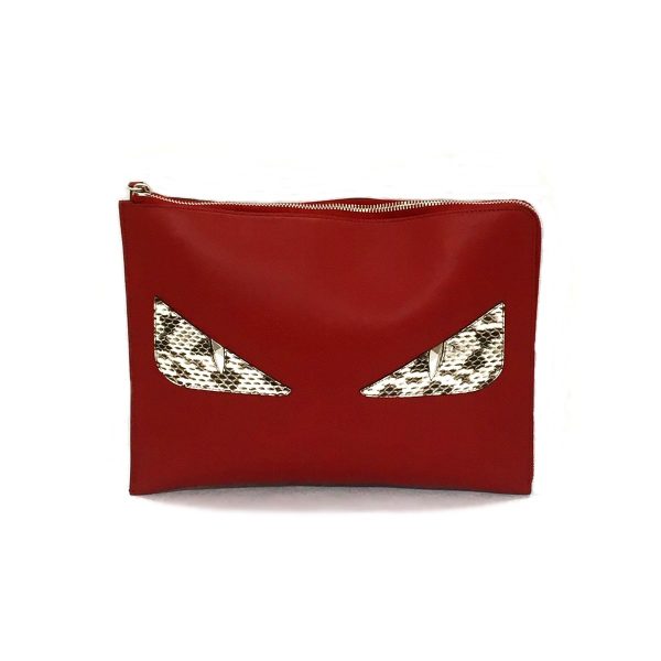 37884660 1 Fendi Clutch Bag Leather Red Beige Black