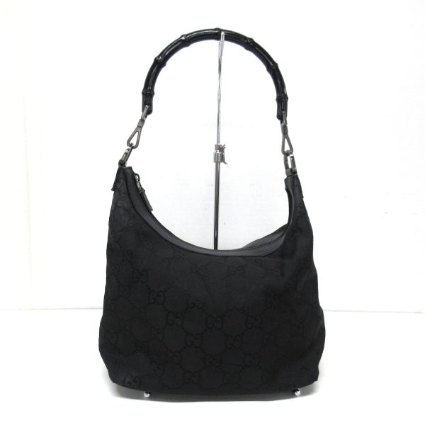 37885438 1 Gucci Gg Pattern Bamboo Nylon Handbag Black