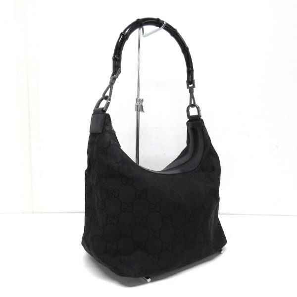 37885438 2 Gucci Gg Pattern Bamboo Nylon Handbag Black