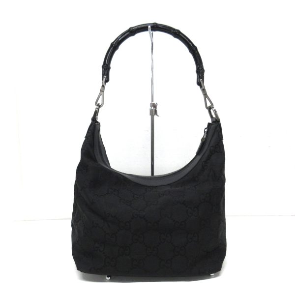 37885438 3 Gucci Gg Pattern Bamboo Nylon Handbag Black