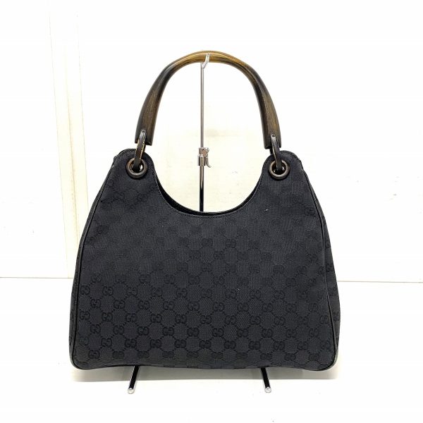 37885627 3 Gucci Wood Handle Jacquard Handbag Black