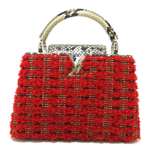 37886556 1 Louis Vuitton Capucines Tweed Python Handbag Red Ivory Multi