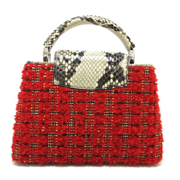 37886556 3 Louis Vuitton Capucines Tweed Python Handbag Red Ivory Multi