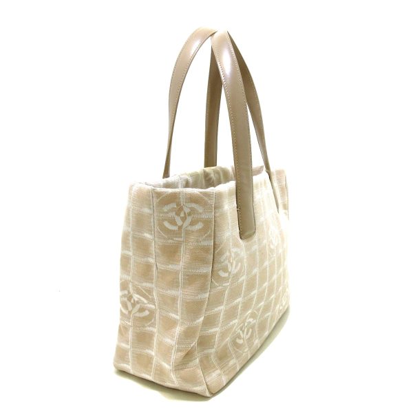 37887732 2 Chanel New Travel Line Tote Pm Tote Bag Gold Hardware Nylon Jacquard Leather Beige Ivory