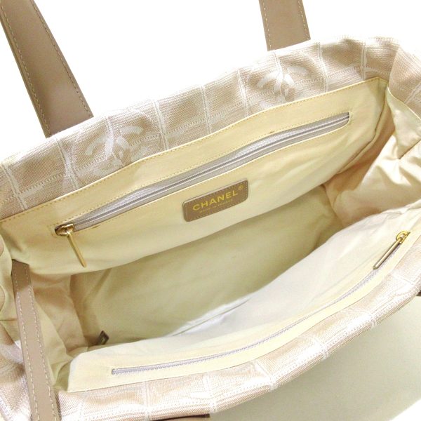 37887732 6 Chanel New Travel Line Tote Pm Tote Bag Gold Hardware Nylon Jacquard Leather Beige Ivory