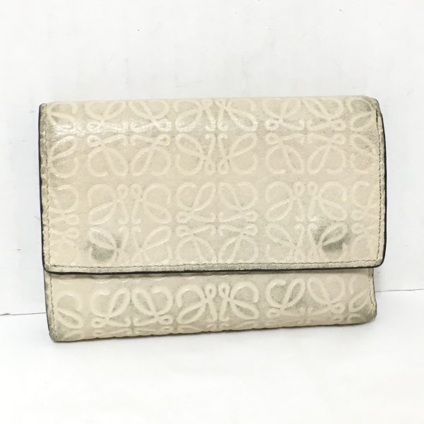 37889532 1 Loewe Trifold Wallet Embossed Leather White