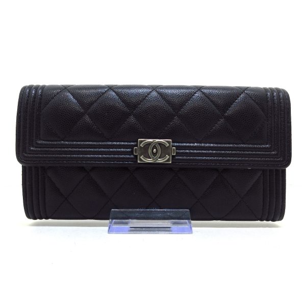 37890945 1 Chanel Boy Chanel Matelasse Long Wallet Vintage Silver Hardware Caviar Skin Black