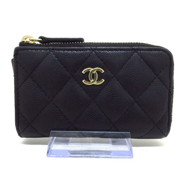 37890947 1 Chanel Matelasse Timeless Classic Coin Case L Shaped Zipper Key Ring Caviar Skin Black Bordeaux