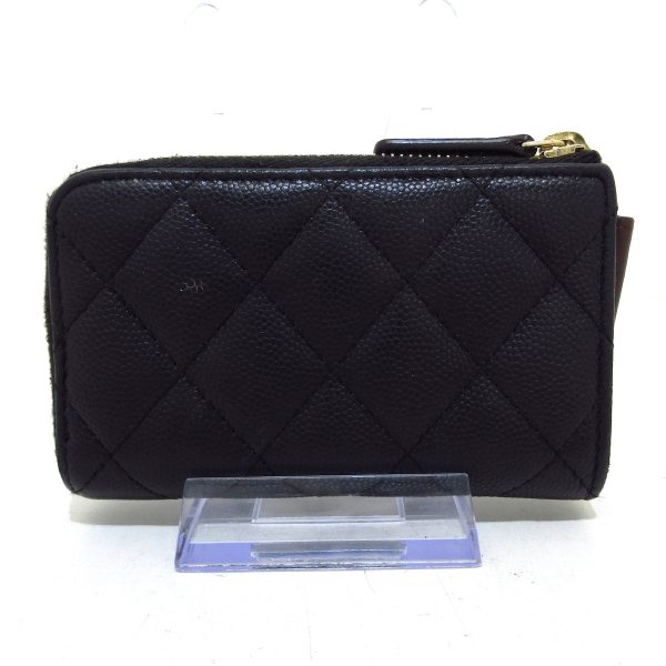 37890947 2 Chanel Matelasse Timeless Classic Coin Case L Shaped Zipper Key Ring Caviar Skin Black Bordeaux