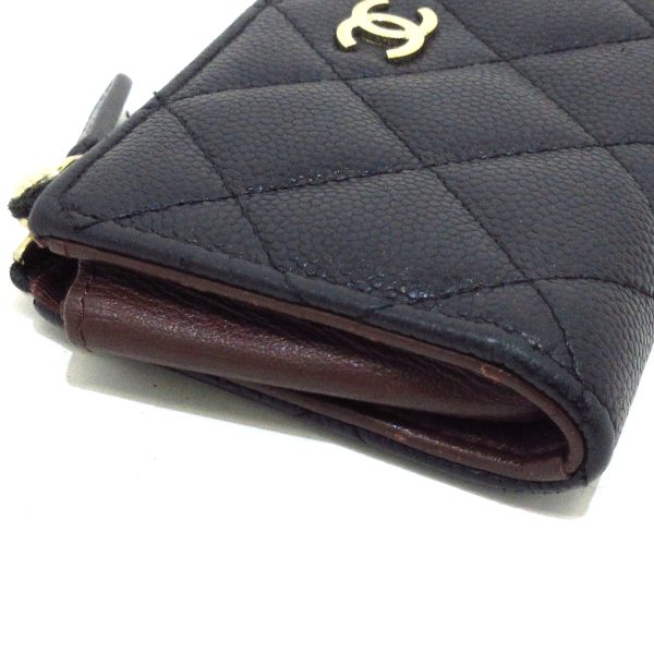 37890947 6 Chanel Matelasse Timeless Classic Coin Case L Shaped Zipper Key Ring Caviar Skin Black Bordeaux