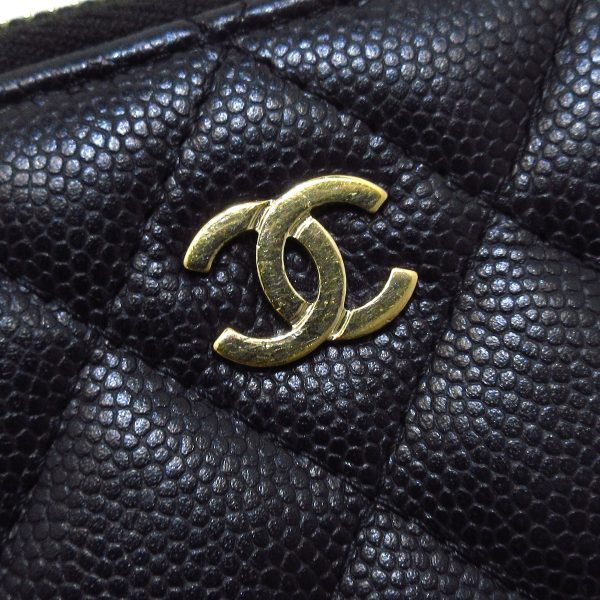 37890947 8 Chanel Matelasse Timeless Classic Coin Case L Shaped Zipper Key Ring Caviar Skin Black Bordeaux