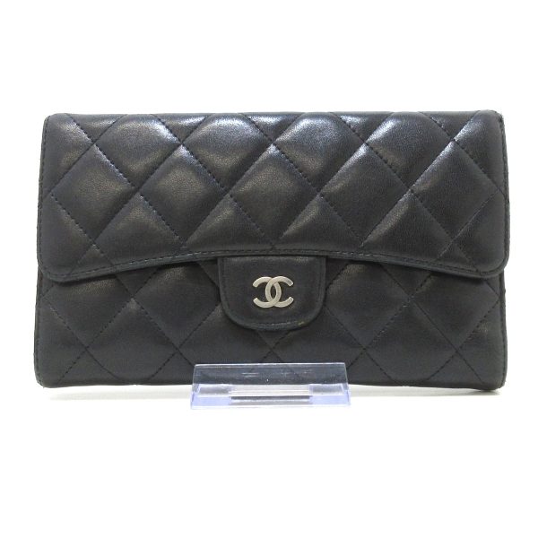 37891613 1 Chanel Matelasse Long Wallet Silver Hardware Lambskin Black