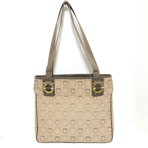 37891995 3 Salvatore Ferragamo Gancini Jacquard Leather Tote Bag Beige