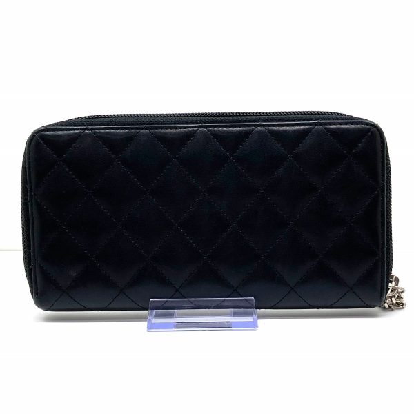 37892193 2 Chanel Cambon Line Long Wallet Round Zipper Silver Hardware Lambskin Black Enamel